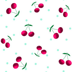 Cherry all over pattern, textile design. Summer style. Fruits.