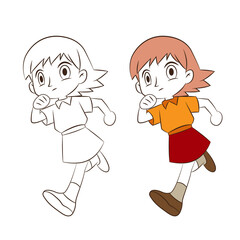 Cartoon girl running on white background.