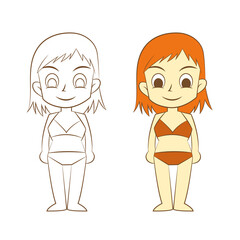 cute cartoon girl on white background, vector llustration.