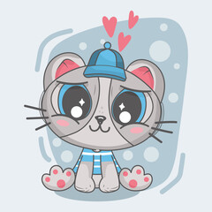 Cute lovely cat cartoon illustration.