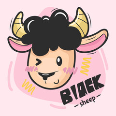 Vector illustration black sheep character hand drawn