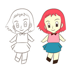 cute cartoon girl on white background, vector llustration.