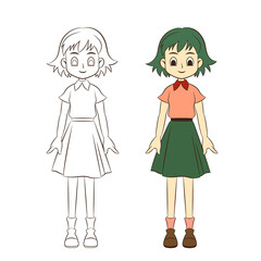 cartoon girl on white background, vector llustration.
