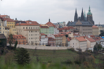 Fototapeta premium City view of Prague on a cloudy day