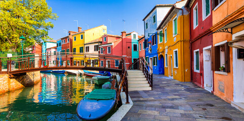 Most colorful traditional fishing town (village) Burano - Island near of Venice. Italy.