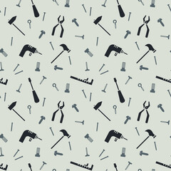 Seamless pattern with work tools. Isolated working equipment on grey background. Vector illustration for wallpaper