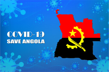 Obraz na płótnie Canvas Save Angola for stop virus sign. Covid-19 virus cells or corona virus and bacteria close up isolated on blue background,Poster Advertisement Flyers Vector Illustration.