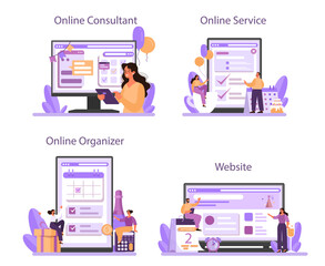 Event management online service or platform set. Celebration