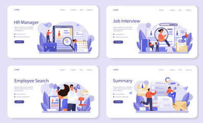 Human resources web banner or landing page set. Idea of recruitment