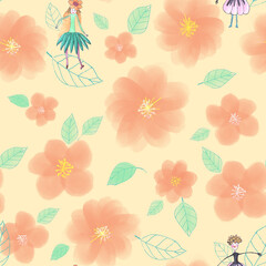 Watercolor floral pattern. Sealmess print. Decorative pastel colours.