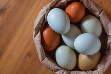 Farm fresh multicolored chicken eggs