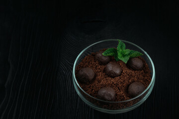 Chocolate dessert of cookies with pieces of chocolate
