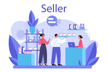 Seller concept. Professional worker in the supermarket, shop, store.