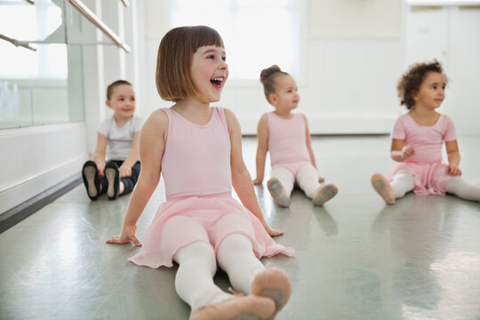 Children practicing ballet in ballet studio