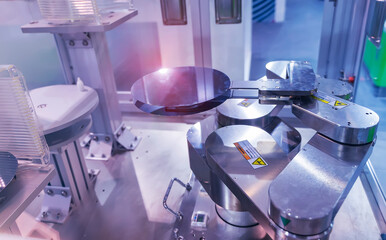 Silicon Wafers and Microcircuits with Automation system control application on automate robot arm