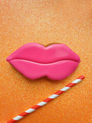 cookies lips on a colored background sweet