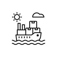 Cargo Ship vector outline icon style illustration. EPS 10 File