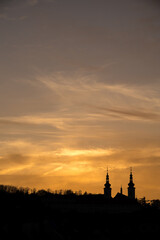 Silhouette of a monastery in Prague at sunset