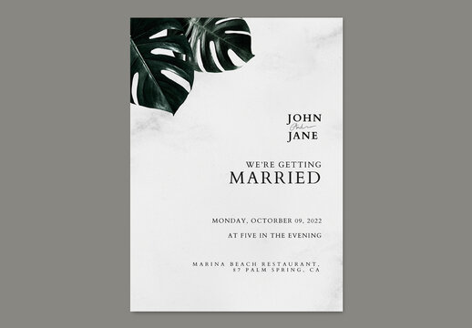 Monstera Leaf Wedding Invitation Card