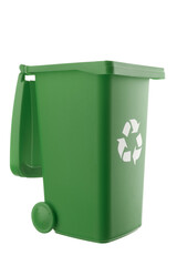 Plastic green trash can isolated on white background