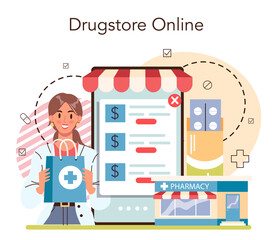 Pharmacy online service or platform. Pharmacist selling drugs