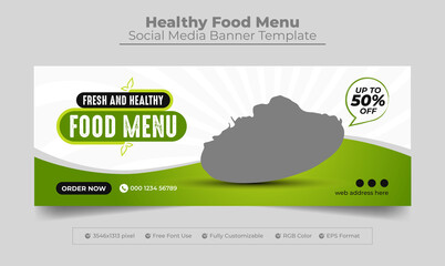 Fresh and healthy food menu facebook cover photo template or web banner for restaurant business - obrazy, fototapety, plakaty