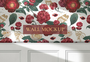 Red Roses Pattern Wallpaper Mockup