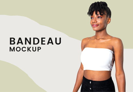 Woman Wearing Editable Bandeau Top Mockup