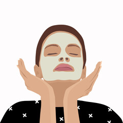 Young girl with cosmetic masks on her face.The concept of self-care for the skin. Flat illustration woman. Skin treatment, home care, routine.
