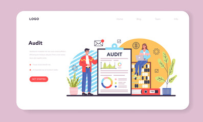 Auditor web banner or landing page. Business operation specialist