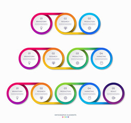 Set of timeline infographic templates with 3, 4, 5 options. Can be used for web, diagram, chart, info graph, business process