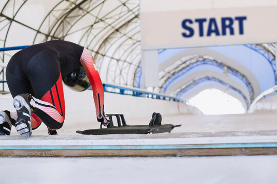 Female Skeleton Athlete Preparing For Race