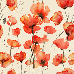 Red poppies watercolor illustration