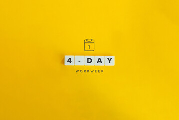 Four Day Workweek Banner and Concept. Block letters on bright orange background. Minimal aesthetics.