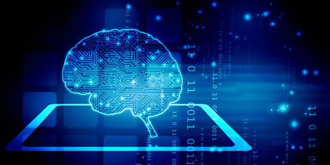 2d illustration Concept of thinking, background with brain, Abstract Artificial intelligence. Technology web background
