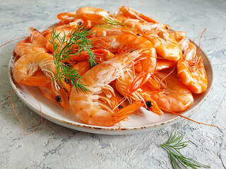 boiled shrimp plate on concrete background

