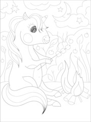 Obraz na płótnie Canvas Beautiful unicorn Coloring page. Black and white vector illustration for coloring book