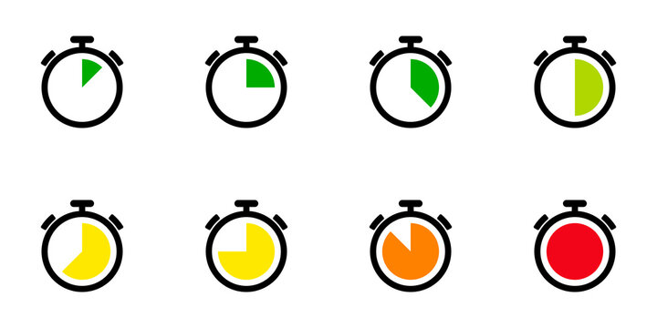 Conjunto de iconos de temporizador o cron&oacute;metro de colores