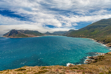 Obraz premium panoramic sea scape with spectacular cirrus clouds formation over the Atlantic Ocean at Cape of good Hope, Cape Town, South Africa, Landscape