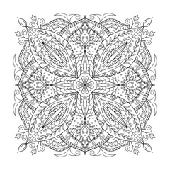 Coloring page mandala outline drawing for art therapy and meditation. Circular ornament