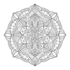 Coloring page mandala outline drawing for art therapy and meditation. Circular ornament