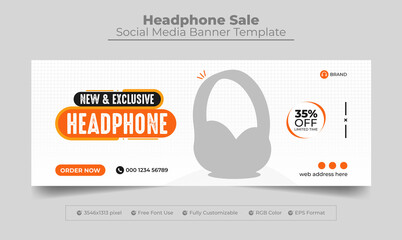 Exclusive headphone product sale facebook cover and web banner template - obrazy, fototapety, plakaty