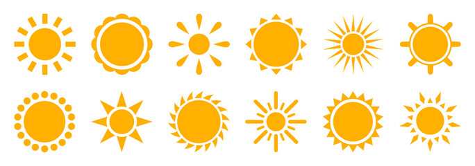 Sun icon set vector.Solar icons.Sun icons vector isolated on white background.Sunshine vector sign.Sun simple icons collection.Vector illustration