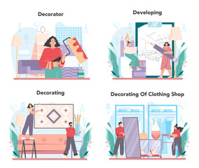 Professional decorator concept set. Designer planning the design