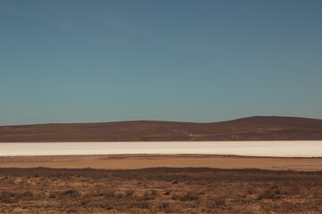 Fototapeta na wymiar View on Koyashskoye Salt Lake in Opuksky Nature Reserve from Ostraya Mountain