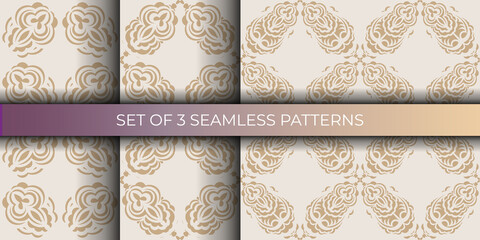 Set of beige seamless pattern with decorative ornaments. Vector illustration.