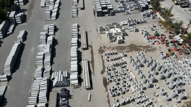 Aerial view of construction building material factory. material for building project. Lakeside, California, USA.
