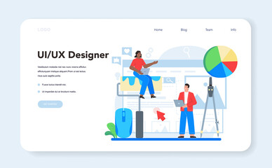Fototapeta na wymiar UX UI designer web banner or landing page. App interface improvement