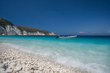 Fototapeta premium Remote and hidden Fteri beach in Keflaonia Island, Greece, Europe