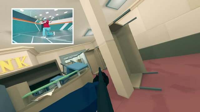 Augmented reality, virtual reality game. 3D reality of a virtual game with a man playing it